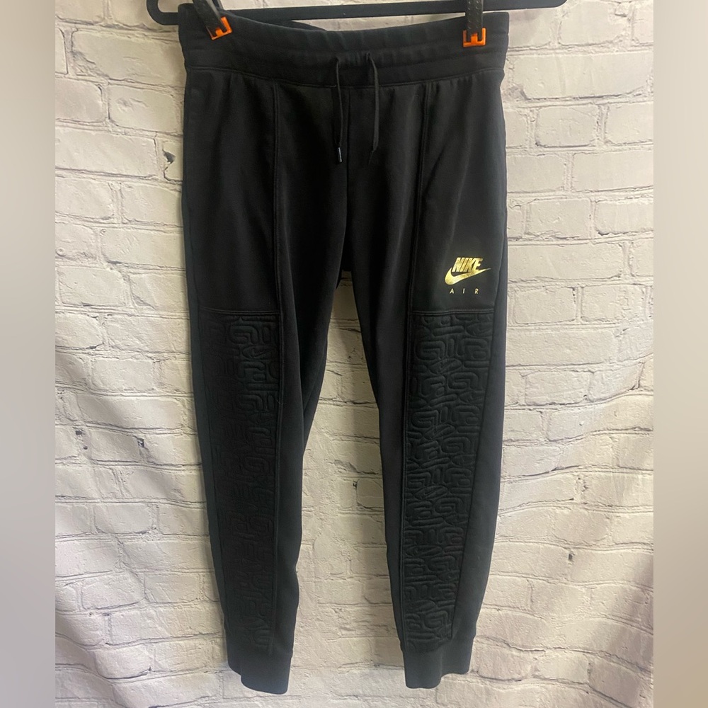 Nike Kids Girls Air‎ Athletic Fleece Jogger Pants Black Gold Bv2704-010 Size XL